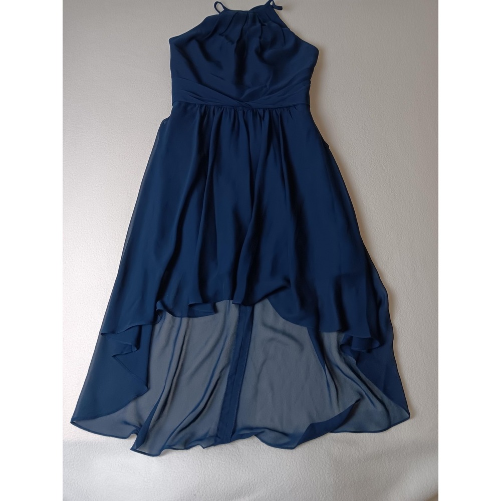 Gather & Gown Dress Womens 10 Blue Hi-Low Halter Fit & Flare Chiffon Lined Party